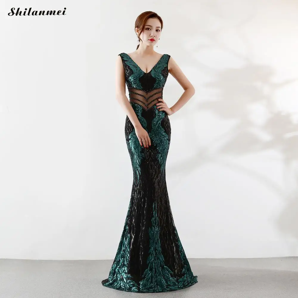 Роскошное тонкое вечернее платье длиной до пола женское без рукавов с глубоким v