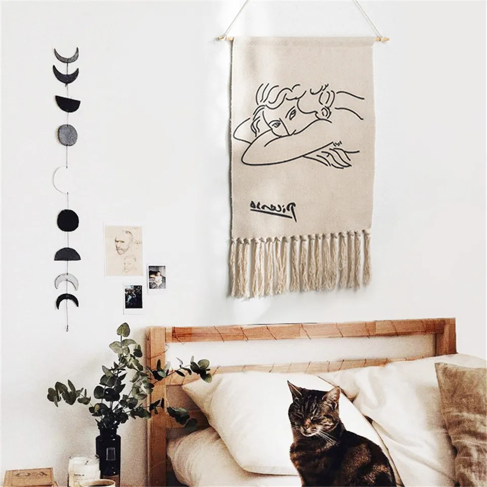 Скандинавский белый напечатанный рисунок гобелен Простой Настенный декор