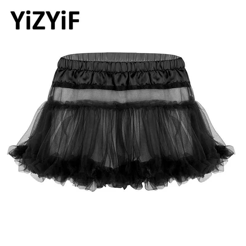 

Mens Sissy Satin Elastic Waistband Frilly Ruffled Soft Tulle Layered Skirt Short Mini Tutu Skirt Mens Sissy Lingerie Underwear