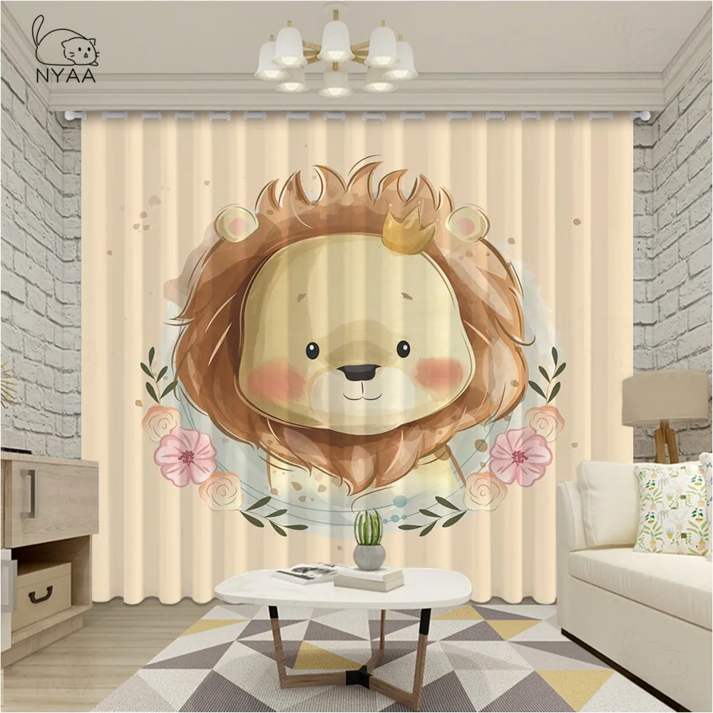 

Hipster Animal Lion On Artistic Bedroom Curtain Design For Home Kitchen Curtains Indie Room Decor Curtain Garden Micro-Shading