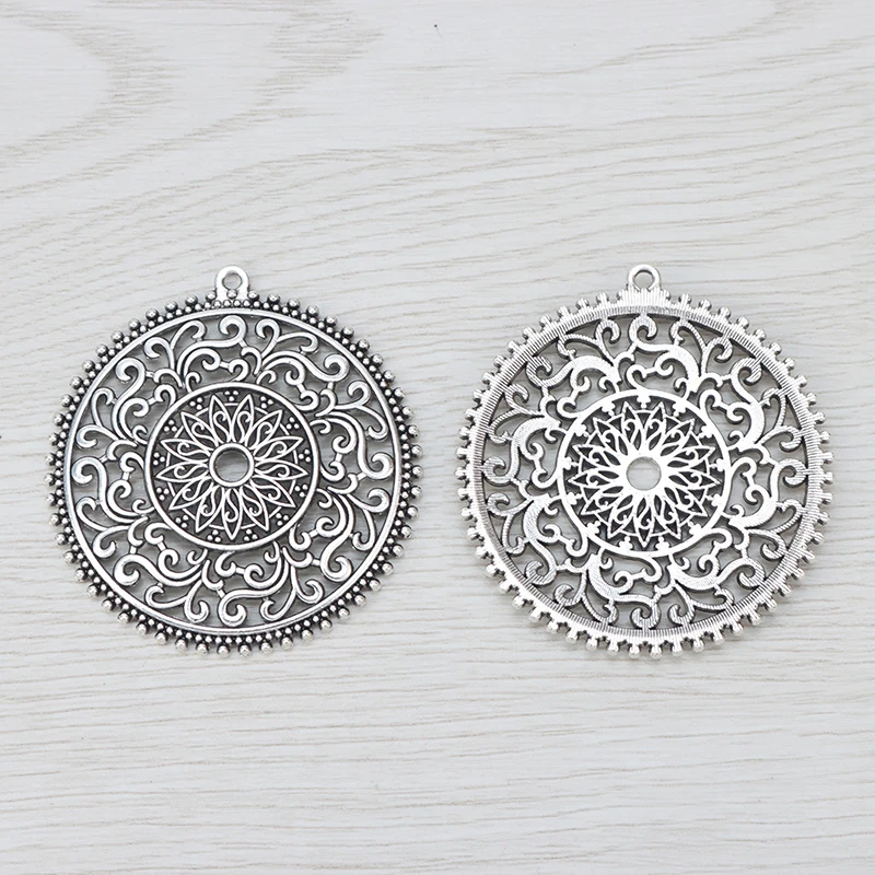 3 x тибетские серебряные большие филигранные Круглые Подвески с цветком для