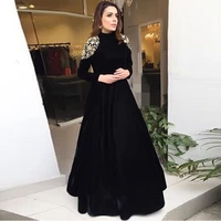 muslim evening dresses o neck appliques velvet long sleeves black arabic prom dress party gown dubai morocco kaftan