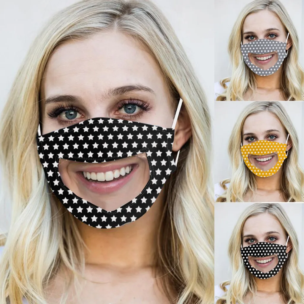 Взрослая Мода принт со звездой черная маска моющиеся прозрачные видимые Губы