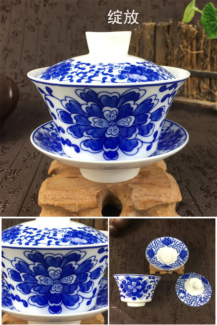 Sancai gaiwan Цзиндэчжэнь фарфор 200 мл восемь сокровища чайная чаша китайский синий и белый фарфор чайная чашка и блюдце набор