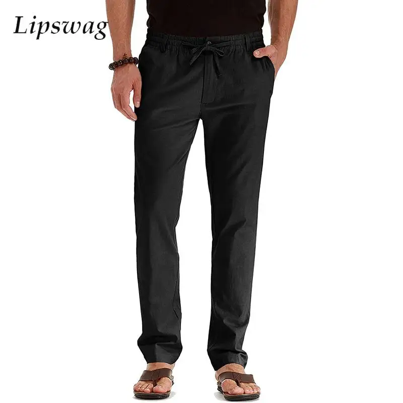 

Мужские модные свободные брюки, уличная одежда, деловые повседневные мужские брюки со средней талией на шнуровке из хлопка и льна на весну и...