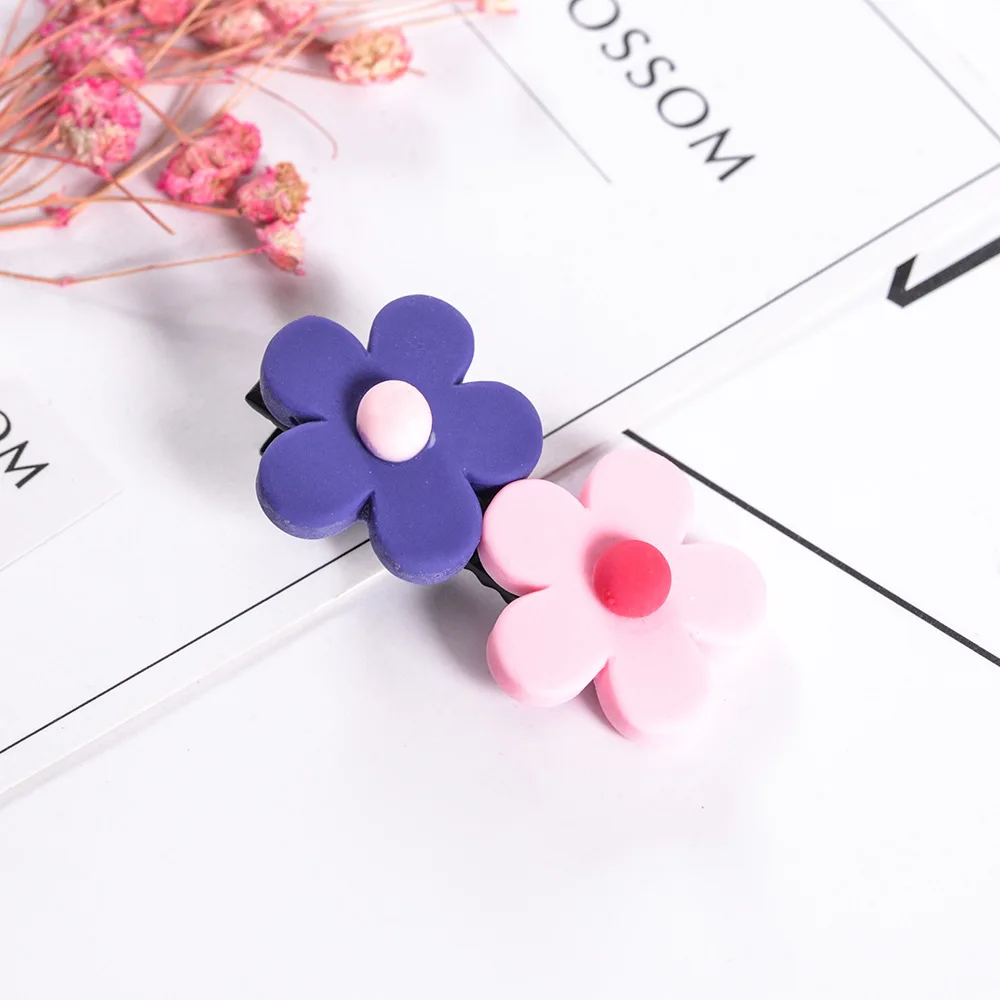 Pink Royal blue Заколки для волос для маленьких девочек яркие цвета цветок шпильки зажимы для волос Утконос головные уборы милые аксессуары для волос заколки для волос для девочек вечерние - Цвет: Pink Royal blue