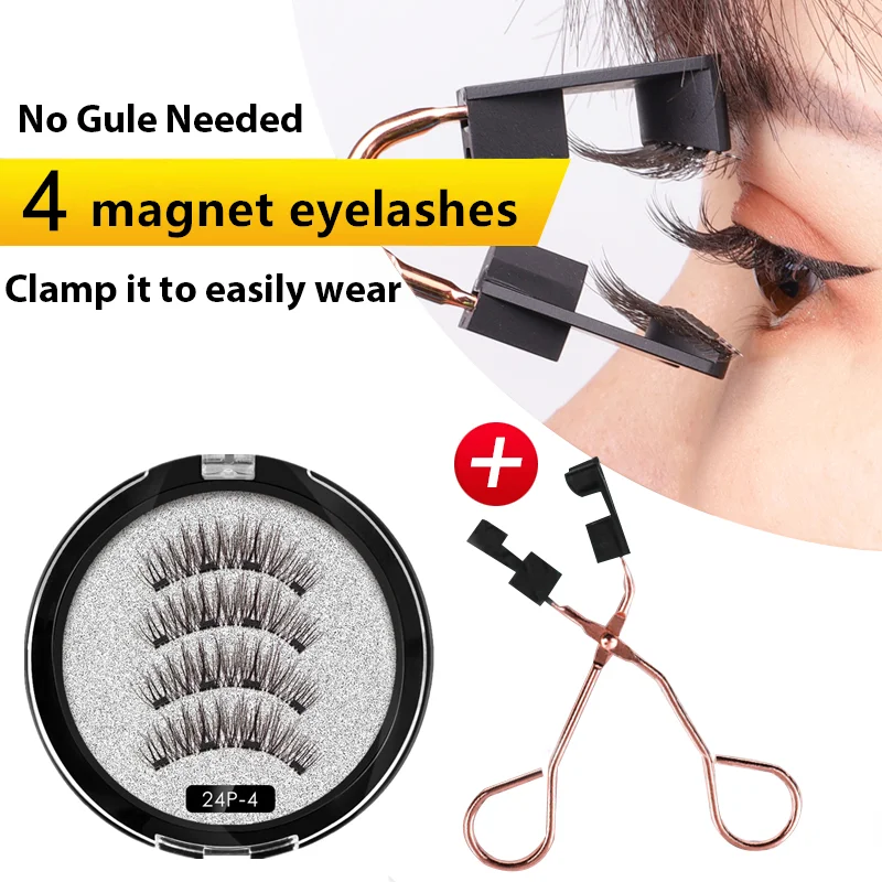 

Magnetic eyelashes with 4 magnets handmade 3D faux mink eyelashes natural false eyelashes with professional magnetic tweezers KS