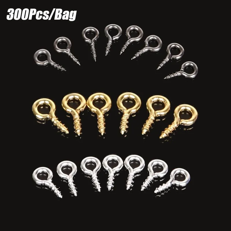 

300Pcs Small Tiny Mini Eye Pins Eyepins Hooks Eyelets Screw Threaded Gold Clasps Hooks Jewelry Findings For Making DIY