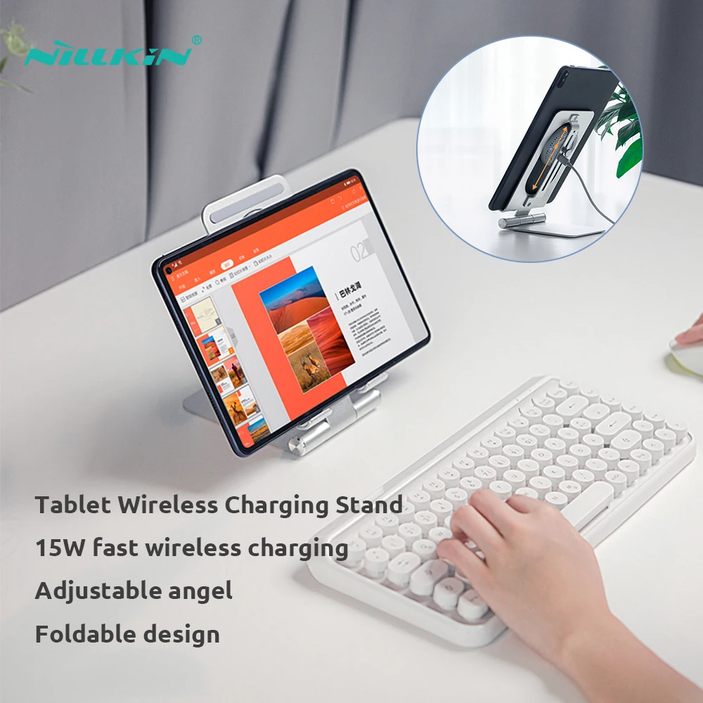 NILLKIN Tablet holder Foldable 15W Fast Wireless Charging stand For Huawei Matepad Pro Aluminum alloy ipad Stand For ipad Air 4