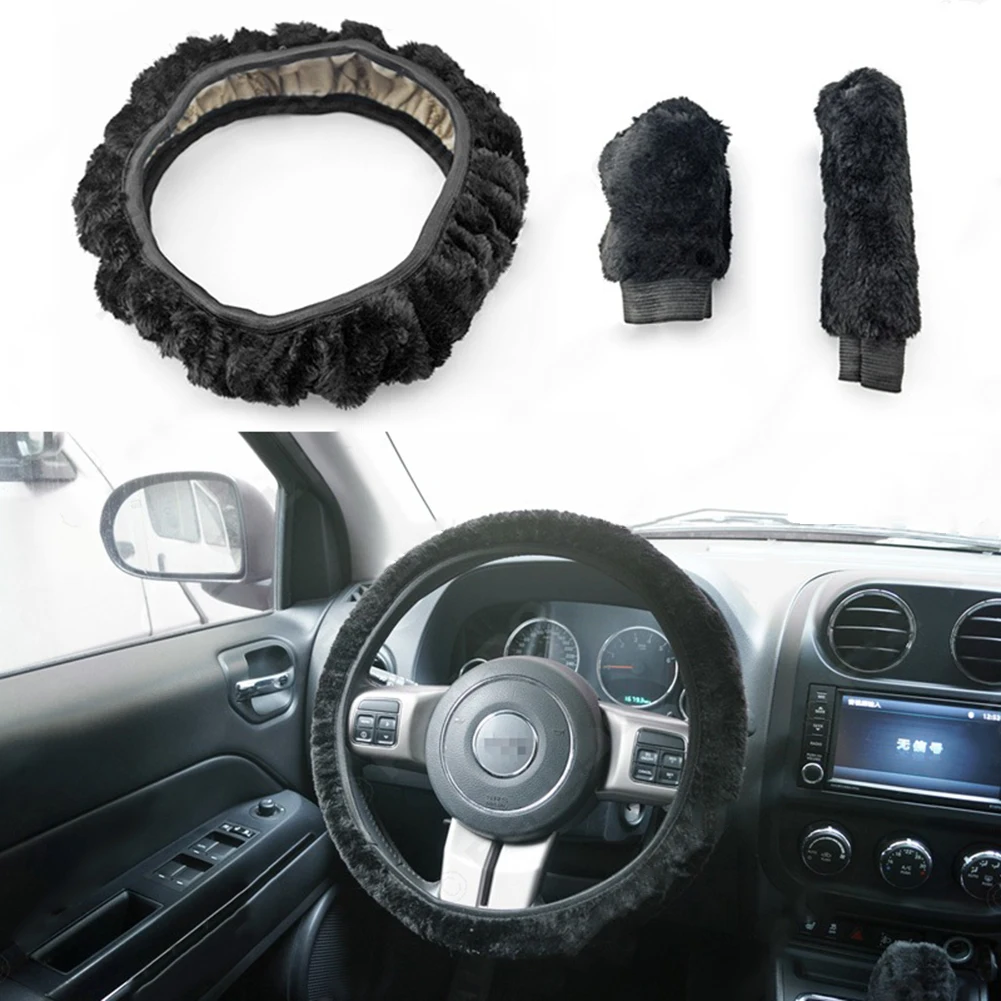 

Car Steering Wheel Cover 3pcs Winter Universal Hand Brake Gear Position Gear Three-piece Fur Cover Car Interior Accessories