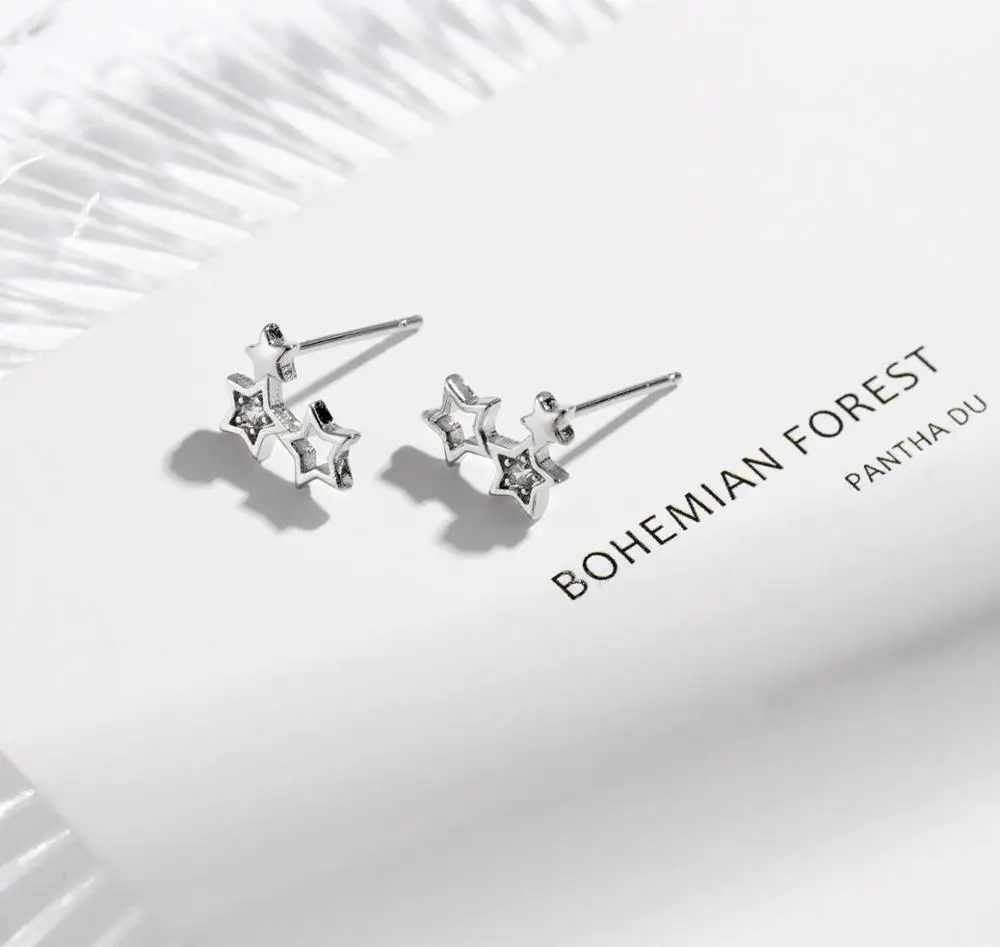 

Fashion Jewelry 925 Sterling Silver Crystal Star Stud Earrings For Women Kids Prevent Allergy pendientes pendientes eh240