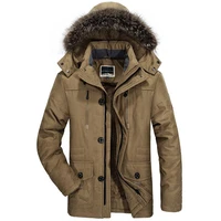 winter outdoor hiking men multi pocket jacket warm thick fur collar windproof mid length coat male hooded outwear jackets l 6xl