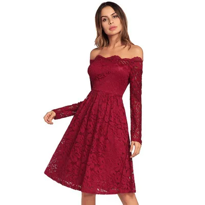 Платье женское кружевное с воротником лодочкой элегантный винтажный