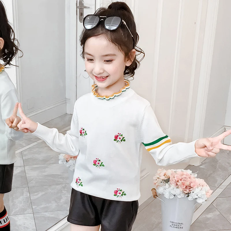 Новинка 2020 свитер для детей хлопковый трикотажный низ девочек с цветочным узором