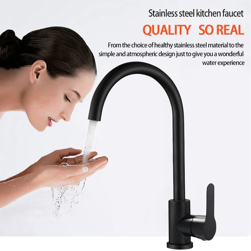 Кухонный Смеситель черный смеситель Вращающийся на 360 ° Одиночная Ручка Раковина
