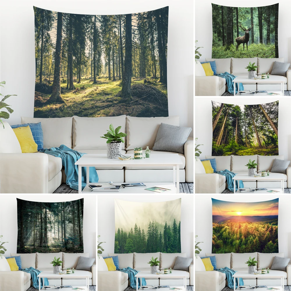 

F&G Forest Tapestry Wall Hanging Psychedelic Trees Tapestry Home Decor Polyester Table Cover Misty Forest Tapestry Wall Decor