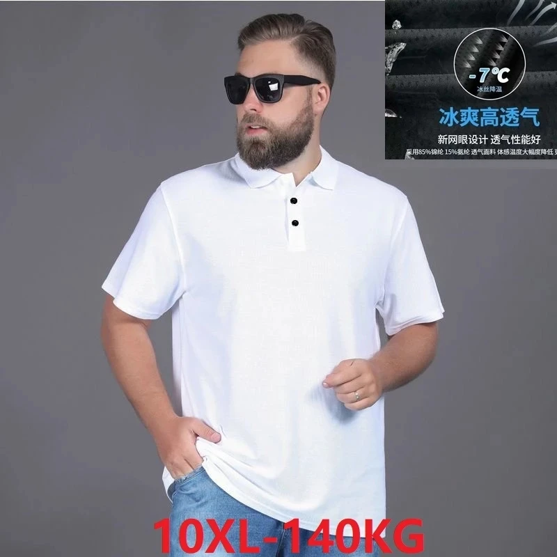 

summer Men hole Breathable tshirt short sleeve large size 8XL 9XL 10XL elasticity Stretch tees fat tops turn down collar tshirt