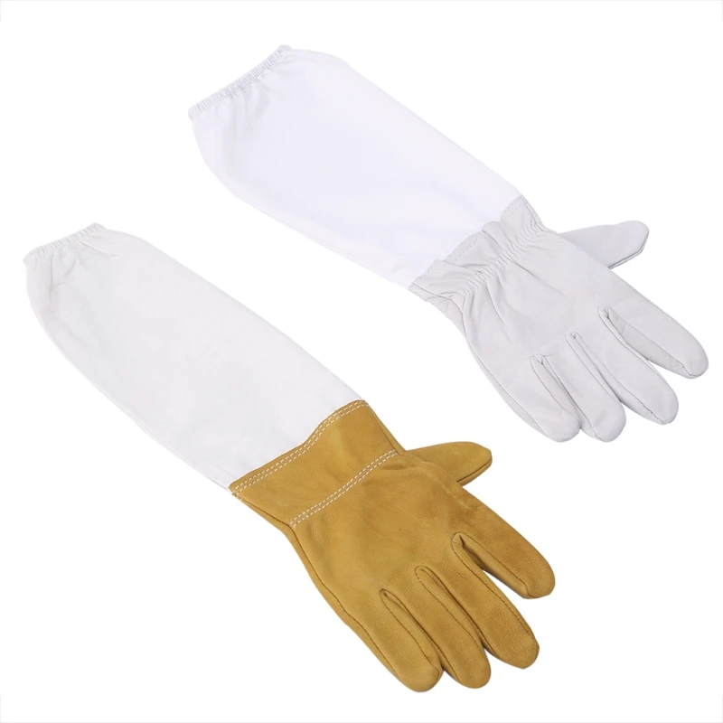 

1 Pair Beekeeping Protective Gloves With Vented Long Sleeves Faux Goatskin Tools