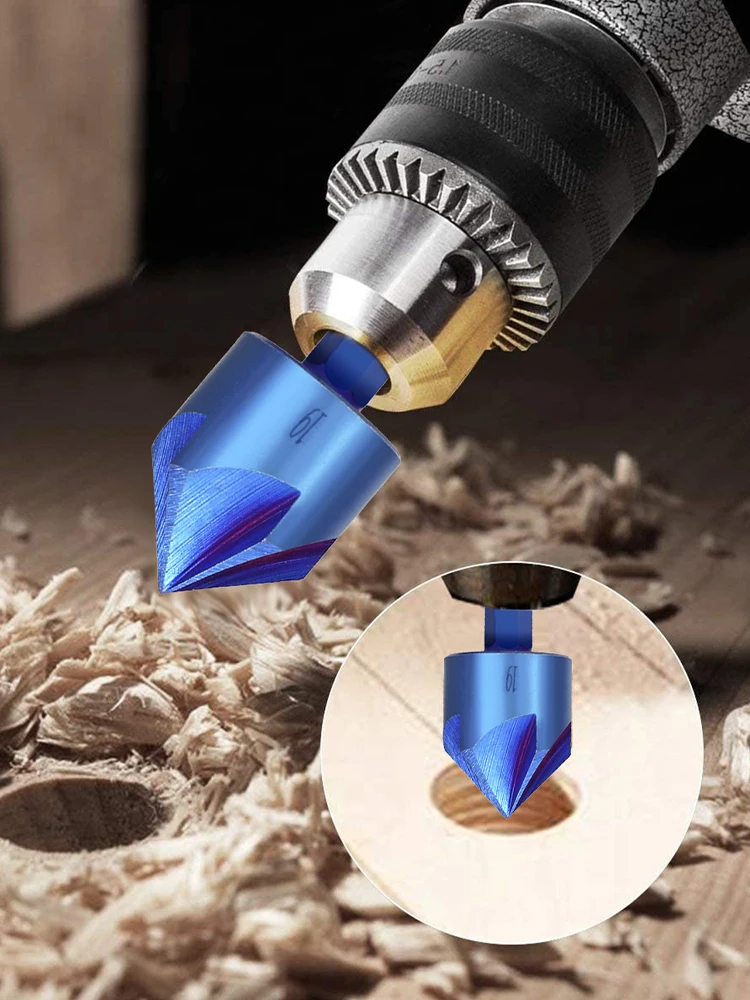 

6PCS HSS Countersink Chamfer Drill Bit 1/4" Hex Shank 90 Degree Wood Chamfering Cutter Nano Blue Coated Chamfer Tools kit