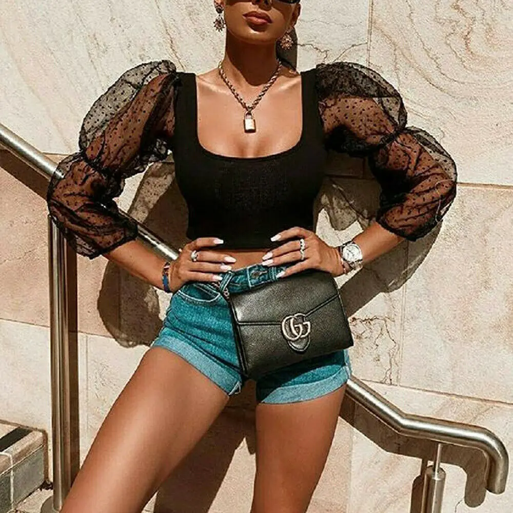 Женские прозрачные сетчатые фатиновые блузки с длинными рукавами рубашки