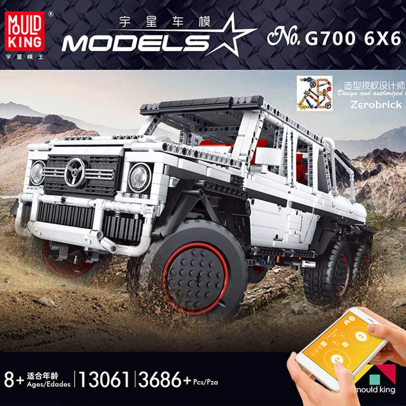 

MOULD KING APP Technic Car The MOC RC Motorized G63 6x6 1:10 Car Model Building Blocks Bricks Toys Gift 13061