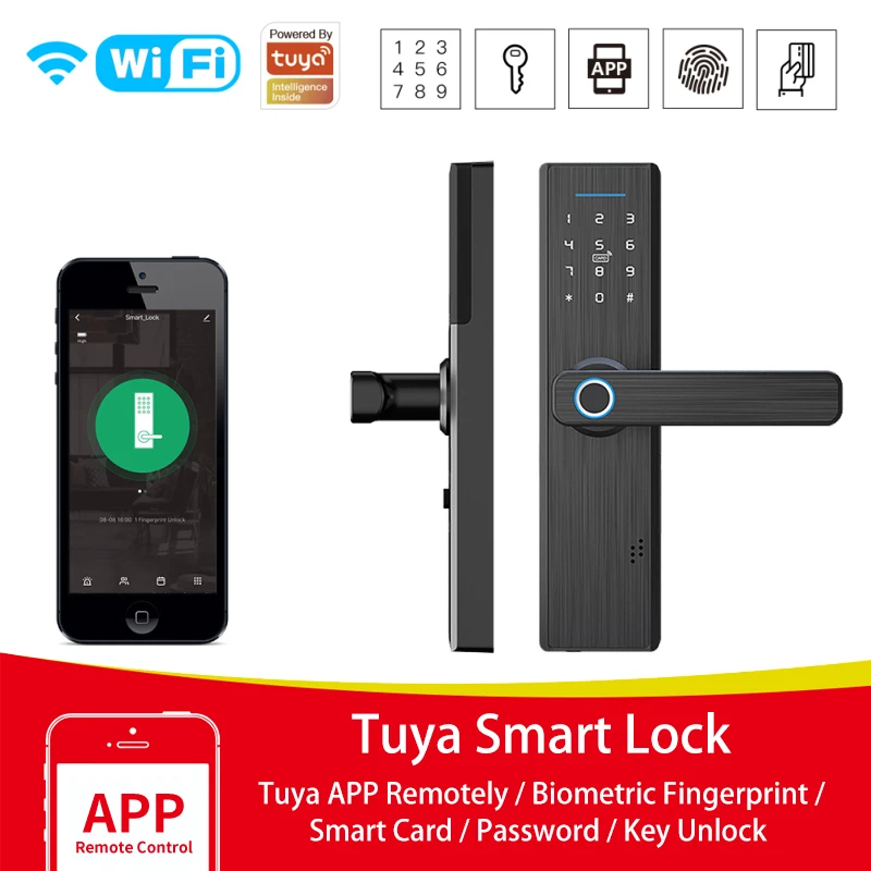 

Tuya Biometric Fingerprint Lock, Security Intelligent Smart Lock With WiFi APP Password RFID Unlock,Door Lock Electronic Hotels