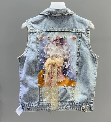 

European Style Denim Jacket Women Fashion Heavy Embroidery Beaded Sequined Embroidered Flower Washing Water Jeans Coat