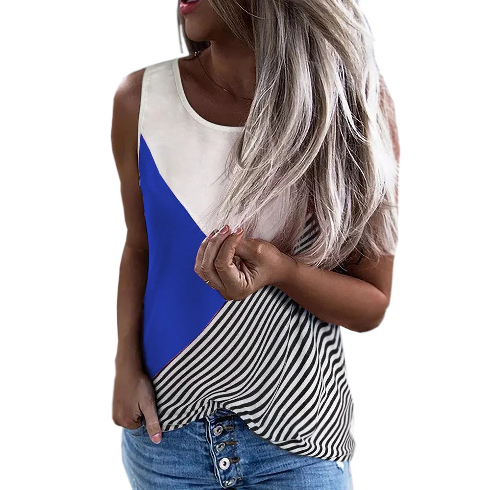 

Harajuku Oversized T Shirt Women Sleeveless Summer Y2k T-Shirts Contrast Stripes Print Plus Size Elegant Pullover Tank Tops