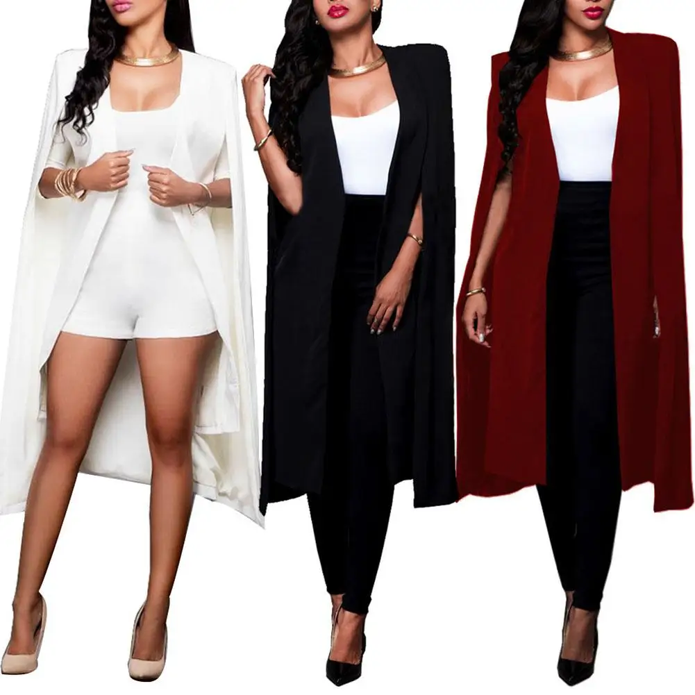 

Fashion Plus Size Women Autumn Solid Color Loose Long Cape Cardigan Outwear Women cloak blazer