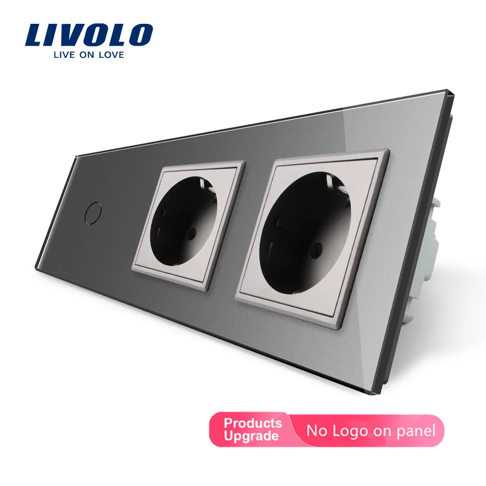Livolo ЕС стандартный разъем питания, AC 220~ 250 В, Хрустальная стеклянная розетка панель, 2 комплекта настенных розеток с сенсорным выключателем, без логотипа