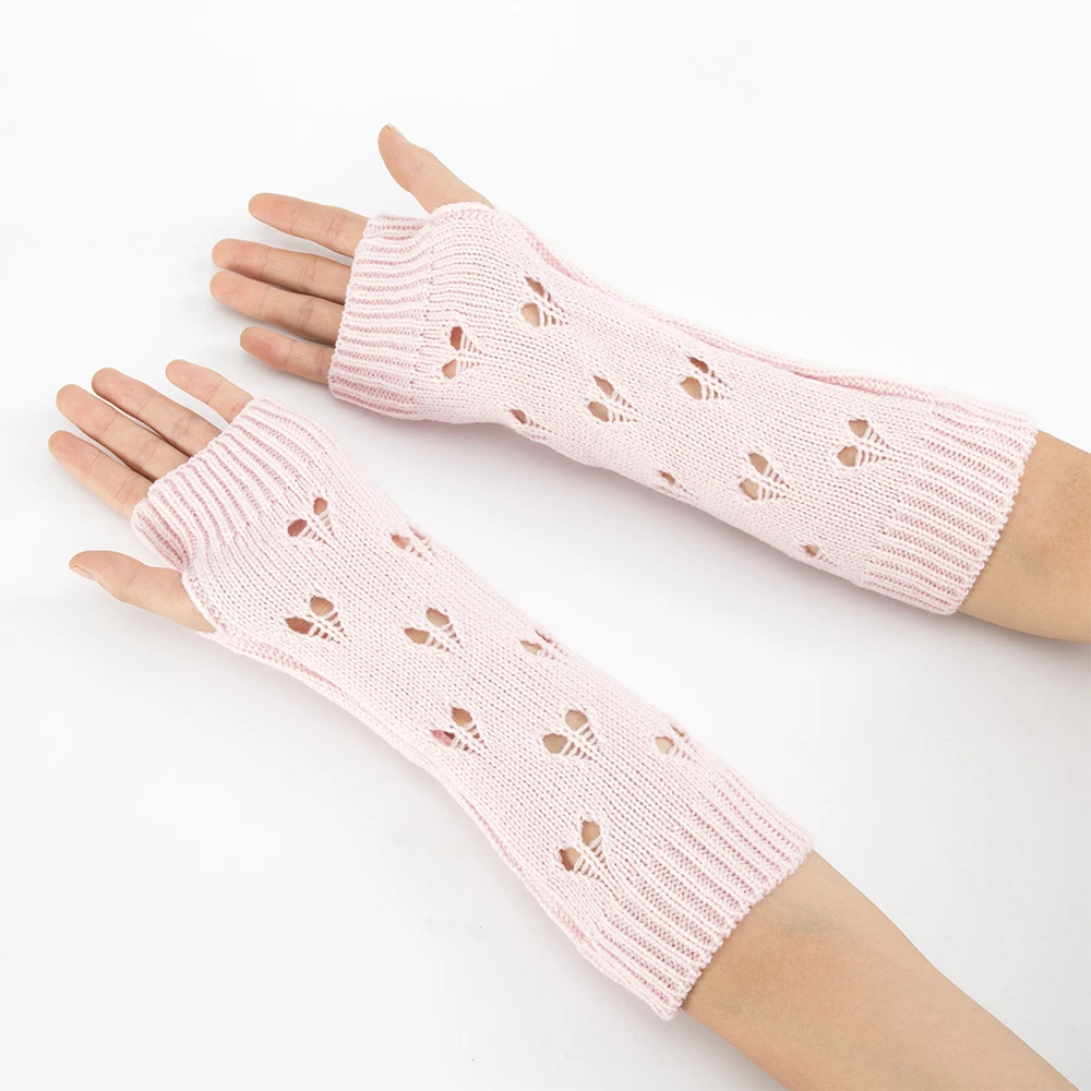 

Fashion Women Long Gloves Arm Crochet Knitting Hollow Heart Mitten Fingerless Gloves Warm Winter Gloves перчатки без пальцев