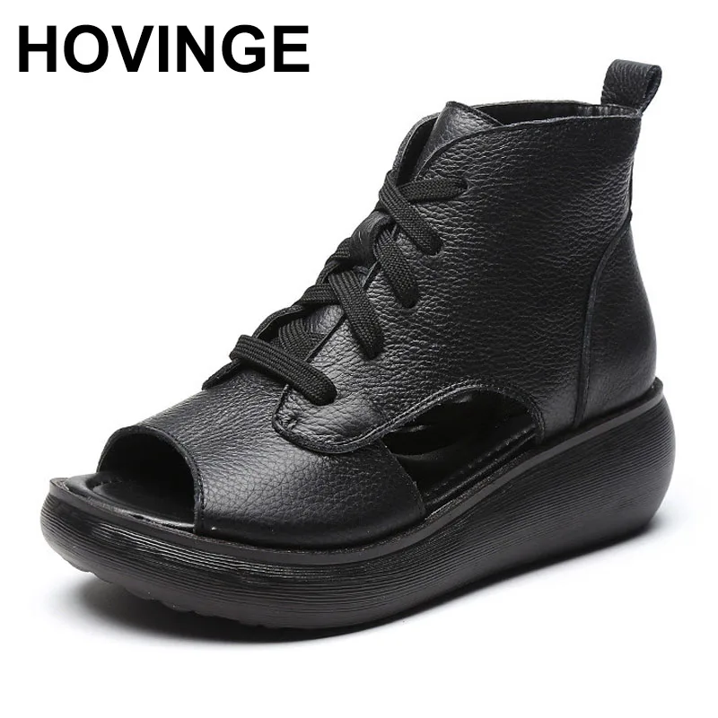 HOVINGE продвижение высокое из воловьей кожи Женские летние сандалии новая