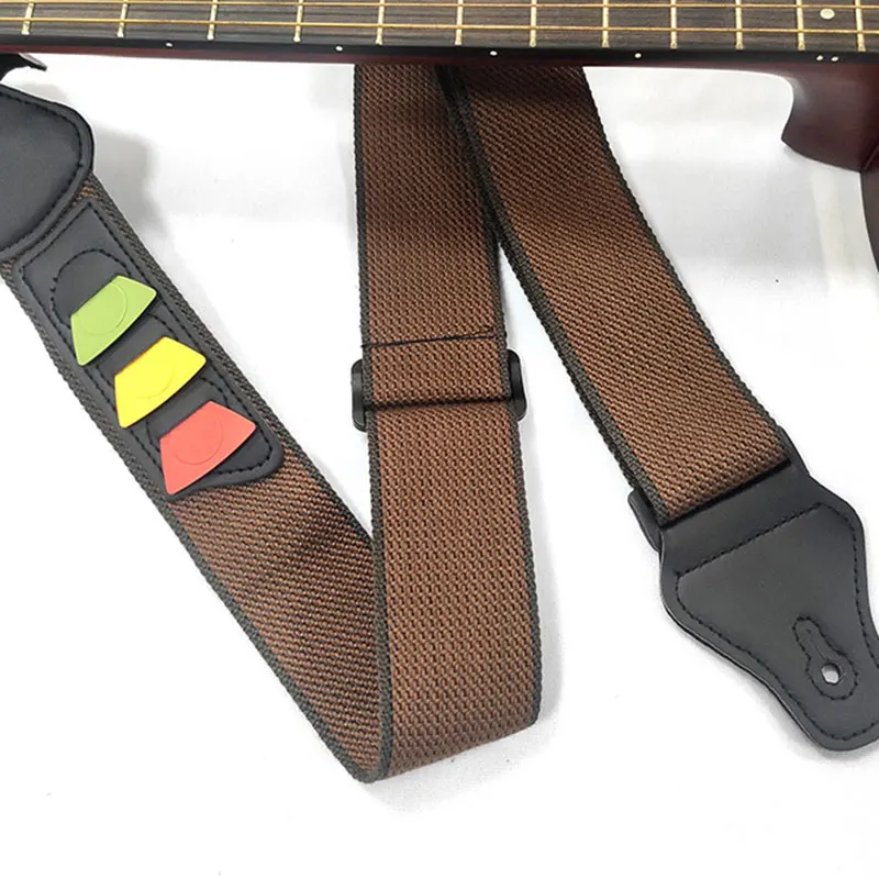 Наплечный ремень для гитары мягкий хлопковый ремешок с кожаными концами