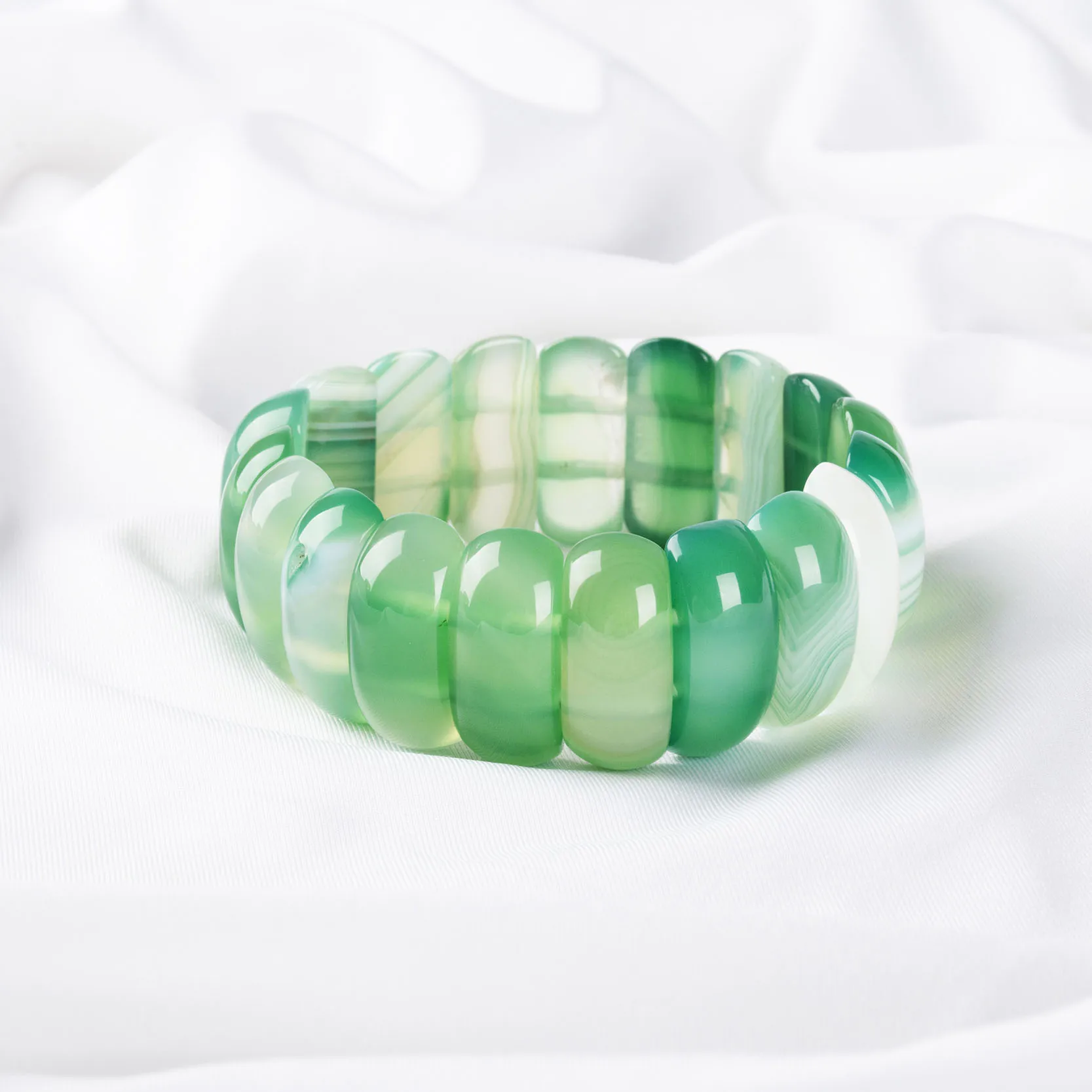 Женский браслет в зеленую полоску квадратный из натурального камня украшение