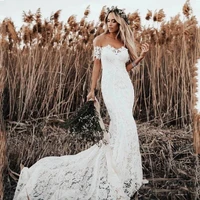 verngo boho mermaid ivory lace wedding dress illusion neckline short sleeves rustic country wedding gowns robe de mariage