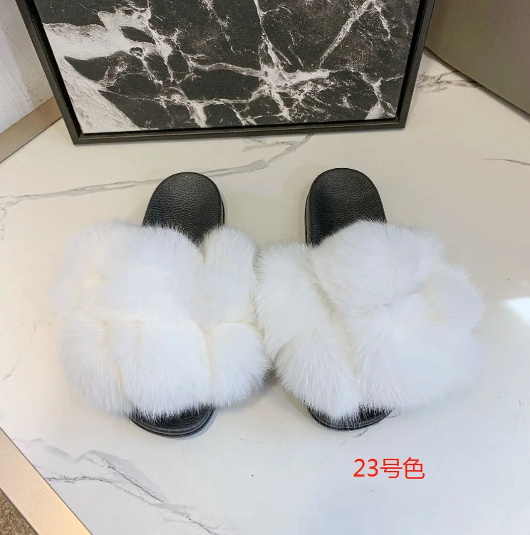 

women wear sandals fashion home flat Fox ball slippers bottomed color slippers