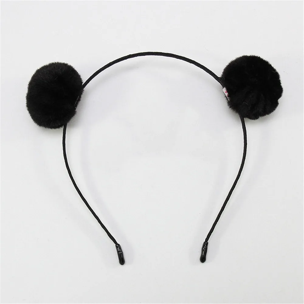 Balls - Black Сладкий корейский стиль кошачьи уши шарики плюшевый ободок Девушки Женщины Прекрасный ободок для волос обруч для дня рождения использовать аксессуары для волос - Цвет: Balls - Black