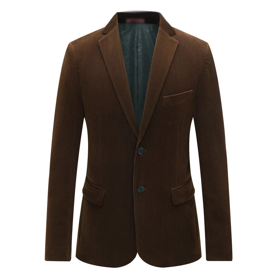 Men Smart Casual Corduroy Blazer Navy Blue Camel Claret-Red Striped Velvet Suit Jacket Autumn Spring Notched Collar Outfit Male