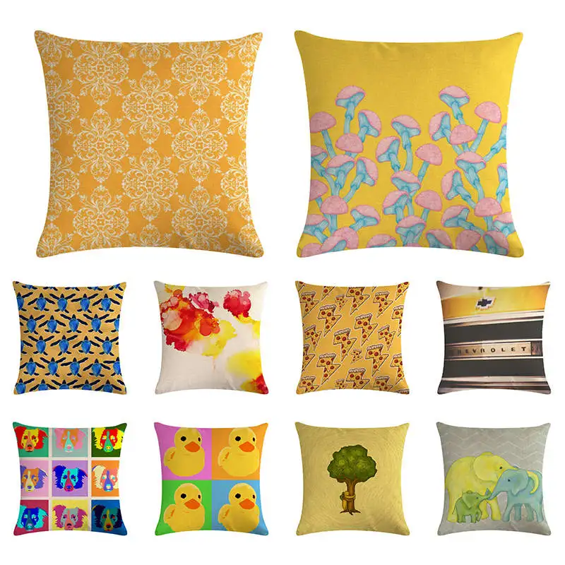 

Personality elephant bee cushion cover cartoon car flower pillow cover linen car chair sofa home decoration pillow case 45x45cm