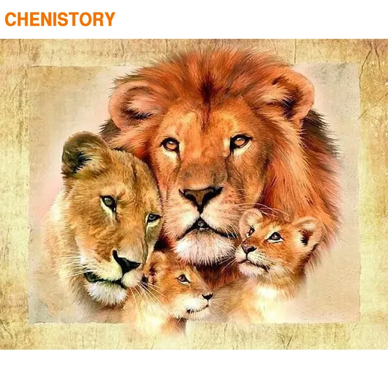 CHENISTORY семья Львов 60x75 см Рамка DIY живопись по номерам Современная Настенная художественная картина Раскраска по номерам животные для домашнего декора