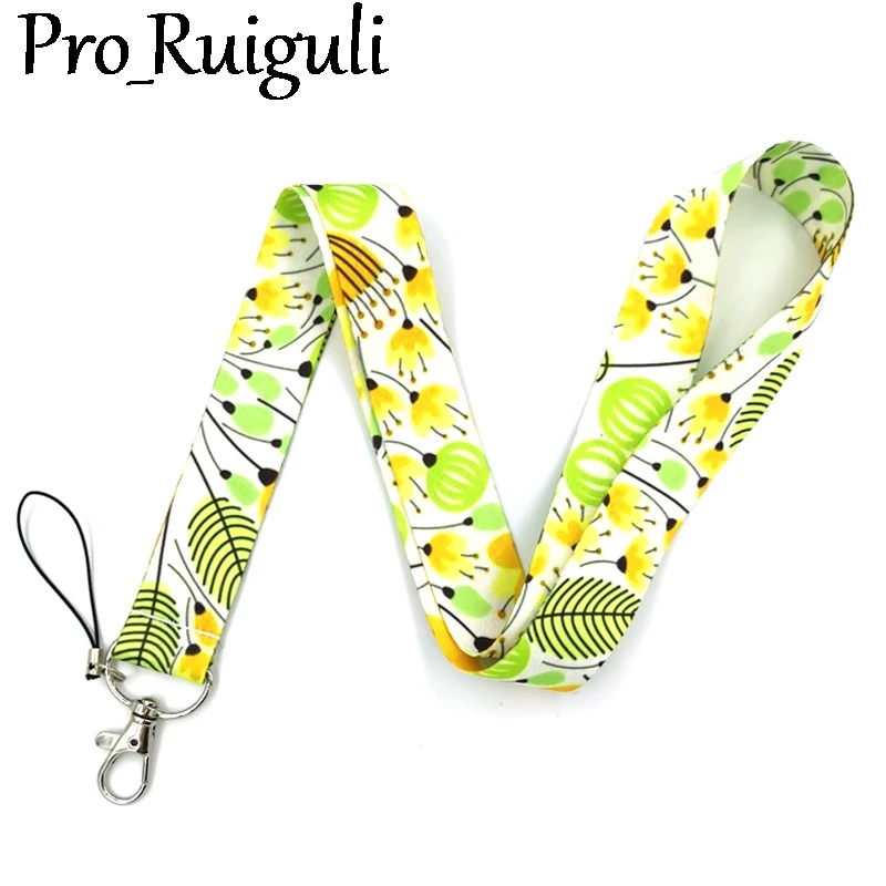 

Yellow Flowers Anime Lanyard Badge Holder ID Card Lanyards Mobile Phone Rope Key Lanyard Neck Straps Keychain Key Ring