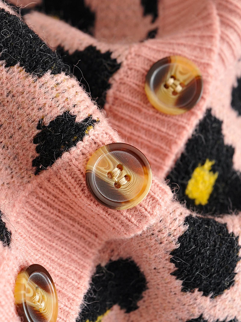 

Women Stylish Long Sleeve Leopard Top Fashion Lantern Sleeve Buttons Top for Ladies