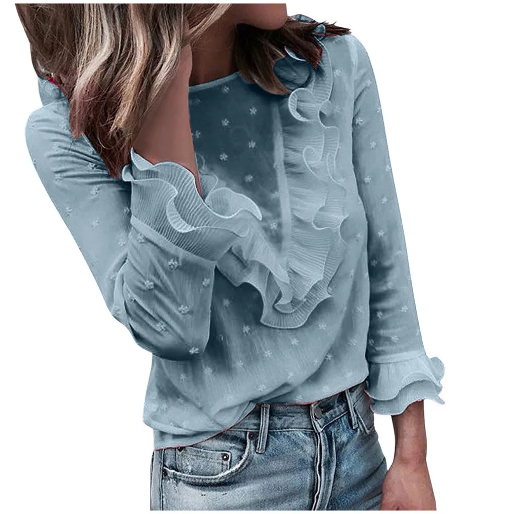 Женская блузка с оборками весна лето 2020 Повседневная кружевная белая рубашка в