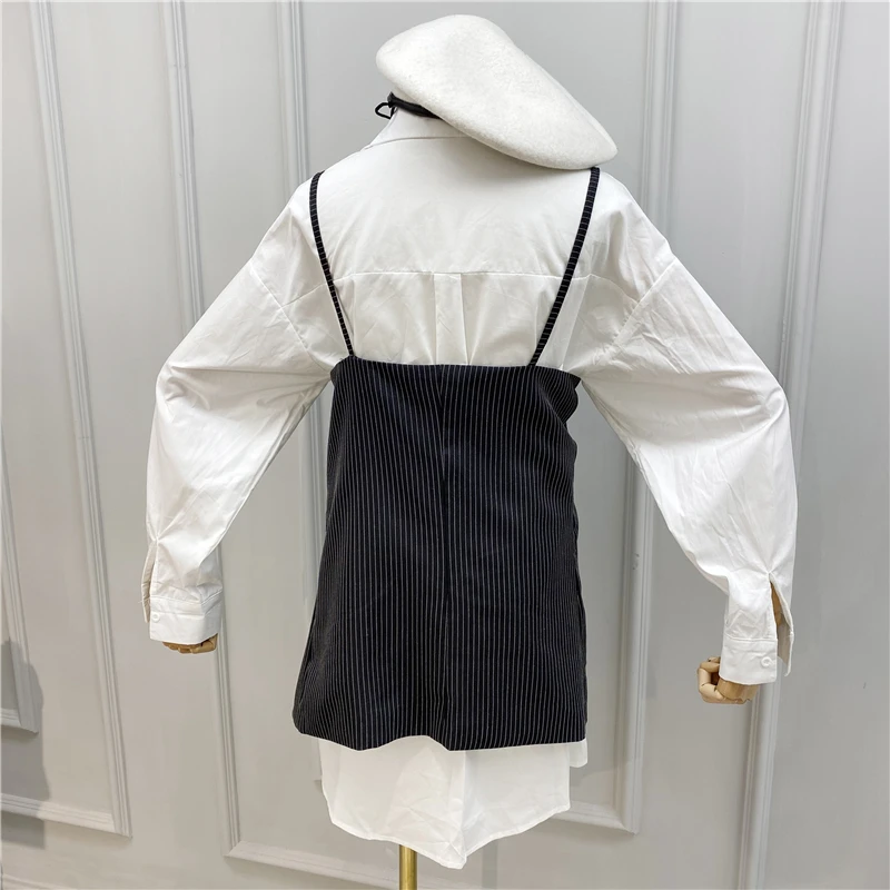 Женский жилет в полоску + свободное платье Корейском стиле сезон весна-лето