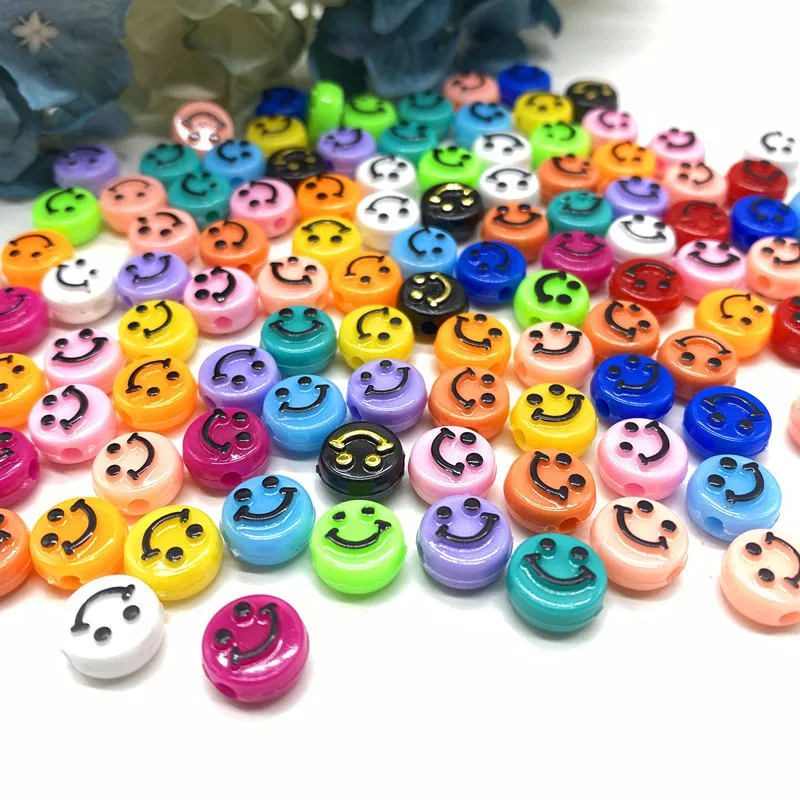 30Pcs 10mm Colourful Smiling Face Letter Acrylic Loose Spacer Beads for Jewelry Making DIY Handmade Bracelet Accessories | Украшения и