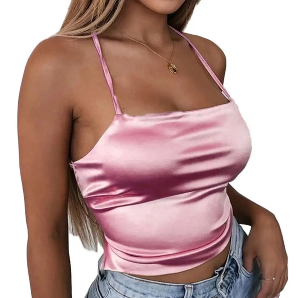 

Camisole Charming Elegant Solid Color Women Strappy Crop Top for Daily Wear Party Vacation