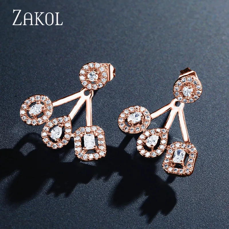 Новинка от бренда ZAKOL, изысканные роскошные Gemoetric серьги-капли с кубическим цирконием для женщин, вечерние ювелирные изделия для свадебного торжества FSEP2083