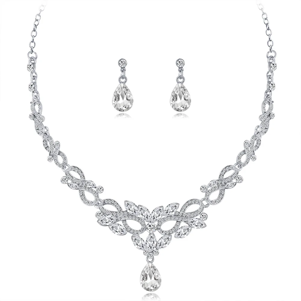 

Bridal Necklace Jewelry High-Grade Alloy Jewelry Two-Piece Crystal Necklace Earrings Wedding Accessories