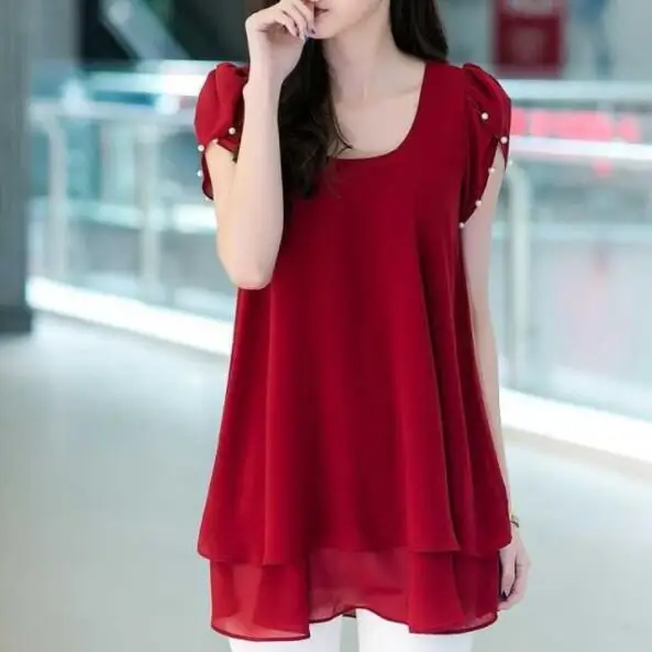 Женская шифоновая блузка с коротким рукавом простая Свободная большого размера