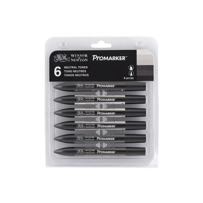 WINSOR& NEWTON Promarkers набор двухконцевых маркеров на спиртовой основе 6 цветов и 12 цветов дизайн Профессиональный маркер для художников - Цвет: 6 Neutral